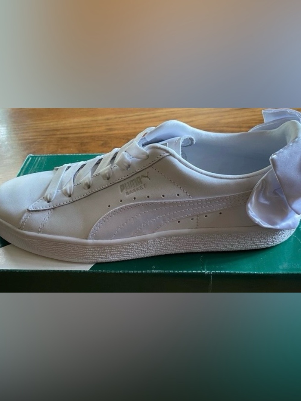 Vintage Puma Unworn Womens Basket Satin Bow Slip-On Sneakers White, size 9